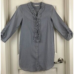 PROJECT BRAND - Blue & White Stripe 3/4 Roll Tab Sleeve Ruffled Blouse size XS